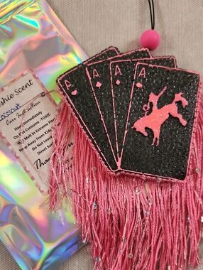 Pink Fringe Poker Card Freshie Charm